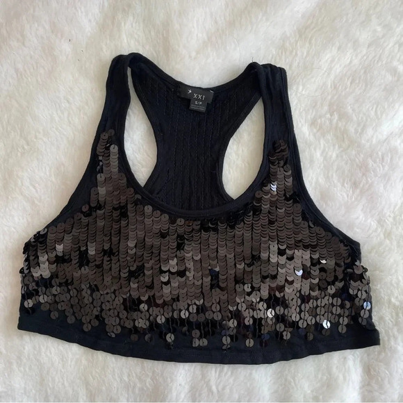 Vintage Y2K  black sequin racerback crop tank top S - Picture 4 of 5